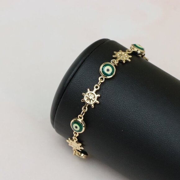 "Rose Gold Evil Eye & Wheel Charm Bracelet, Adjustable Protection Style,XPBL0739 - Picture 2 of 12